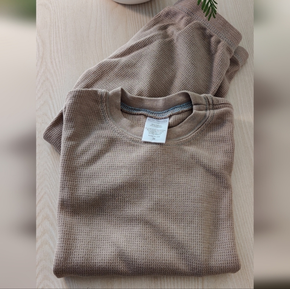 City Threads Boys Tan Underwear Thermal Long Johns Set Size 3T